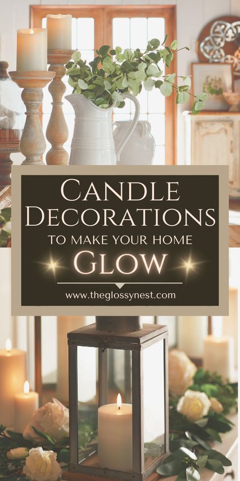 Candle And Plant Decor, Candles On Tv Stand, Lots Of Candles Decor, Candles On Dining Room Table, Candlebra Decor Ideas, Metal Candle Holders Decor Ideas, Flameless Candles Table Decor, Candles In Front Of Fireplace, Pedestal Candle Holders Uses As Flower Vases