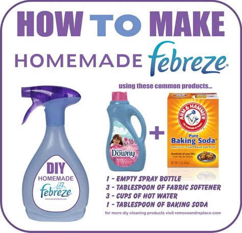 How to make homemade febreze air freshener.  I made this recently and it worked in the strangest smelliest room in the house.  My boys room! Diy Febreze, Homemade Febreze, Homemade Cleaners Recipes, Homemade Air Freshener, Homemade Cleaning Supplies, Fabric Freshener, Homemade Laundry, Diy Cleaning Solution, Homemade Cleaning Solutions