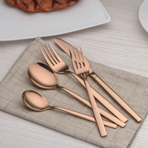 Copper Silverware, Rose Gold Silverware, Rose Gold Cutlery, Gold Silverware, Gold Cutlery Set, Gold Cutlery, Holiday Dinner Party, Cutlery Sets, Boho Kitchen