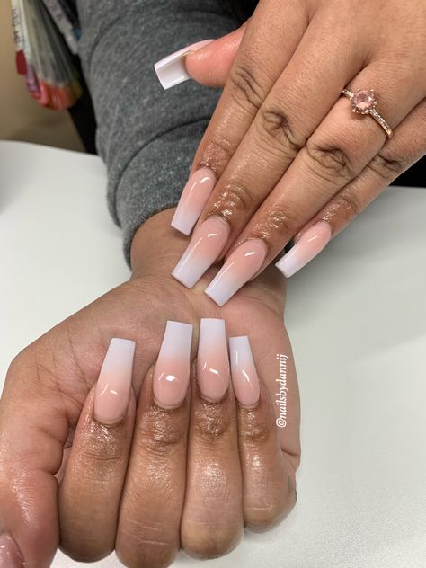 Neutral Ombre Nails Square, Ombre Set Nails, Ombre Natural Nails Coffin, Classic Nail Set, Beautiful Ombre Nails, Ombre Acyrilics Nails, Medium Ombré Nails, Ombre White Nails With Design, Classic Ombre Acrylic Nails