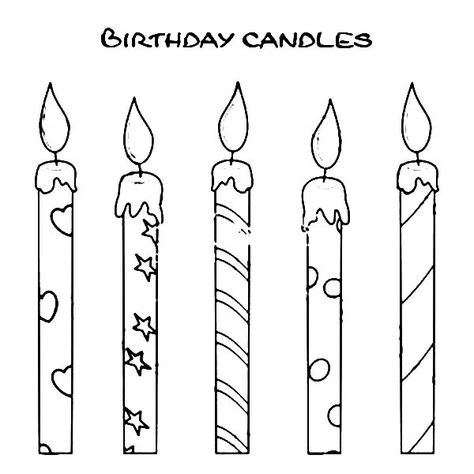 How to Draw Birthday Candle Coloring Pages Birthday Candle Tattoo, How To Draw Birthday Candles, Birthday Candle Template, Birthday Candle Drawing, Birthday Card Coloring Printable, Birthday Boards Classroom Preschool, Birthday Candles Printable, Coloring Pages Happy Birthday, Happy Birthday Colouring In Pages