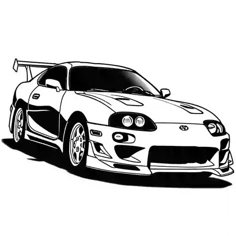 Supra Coloring Pages, Supra Drawing, Toyota Supra Mk4, White Drawing, Black And White Drawing, Creative Tattoos, Toyota Supra, Coloring Sheets, Coloring Page