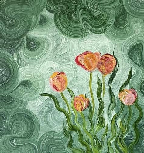 Painting Ideas On Canvas For Wall Decor, Abstract Art Inspiration Creativity, Tulips Art, Small Canvas Paintings, Canvas Painting Designs, Art And Painting, Canvas Painting Diy, Inspiration Painting, Arte Inspo