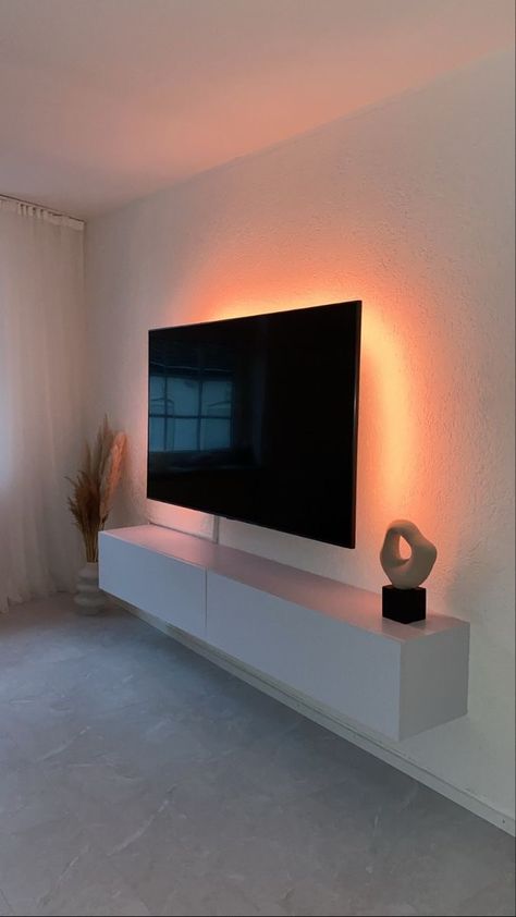 Tv For Bedroom Ideas, Tv Setup In Bedroom, Mounted Tv Ideas Living Rooms Apartment, Tv Bedroom Setup, Aesthetic Bedroom With Tv, Big Tv In Bedroom, Bedroom Tv Aesthetic, R&b Room Aesthetic, Tv Bedroom Aesthetic