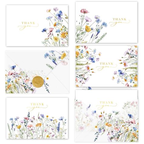 PRICES MAY VARY. Set of 20 Wedding Thank You Cards with Envelopes : This beautiful collection includes 20 bulk thank you cards with envelopes in 5 unique floral designs, perfect for expressing your gratitude on any occasion. Premium Quality and Elegant Design: Crafted from high-quality cardstock with vibrant floral prints, these 4x6 inch cards provide a luxurious feel and a sophisticated touch to your heartfelt messages. Versatile for Any Occasion: Ideal for baby shower thank you cards, weddings Watercolor Stationary, Golden Seal, Baptism Thank You Cards, Vellum Envelope, Watercolor Birthday, Baby Shower Thank You Cards, Heartfelt Messages, Blank Notes, Card Pattern