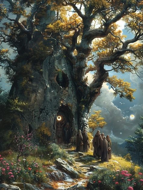 Middle-earth Fantasy Composition, Fantasy Earth, Fantasy Dwellings, Fantasy Worlds, Abandoned Castles, Giant Tree, Eyeliner Styles, Chique Outfits, Fantasy Pictures