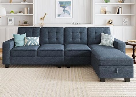 Amazon.com: HONBAY L Shaped Sectional Couch 4-Seater Sectional Sofa with Reversible Chaise for Living Room, Blue : Home & Kitchen Living Room Dark Blue, Comfortable Sectional Sofa, L Shaped Sectional, Couch With Storage, U Shaped Couch, Comfortable Sectional, Living Room Furniture Styles, Couch With Chaise, Minimalist Sofa