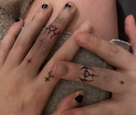 Cybersigil Finger Tattoo, Cybersigil Matching Tattoo, Alternative Finger Tattoos, Alt Finger Tattoos, Matching Alternative Tattoos, Cybercore Tattoo Design, Heart Cybersigil Tattoo, Alternative Matching Tattoos, Small Cybersigilism Tattoo