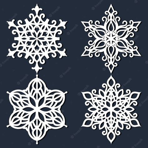 Premium Vector | Set of snowflakes. laser cut pattern for christmas paper cards, design elements Name Place Cards Wedding, Snowflake Cutouts, Snowflake Template, Laser Cut Patterns, Paper Snowflakes, Cards Design, 3d Laser, Quilling Art, Flower Template