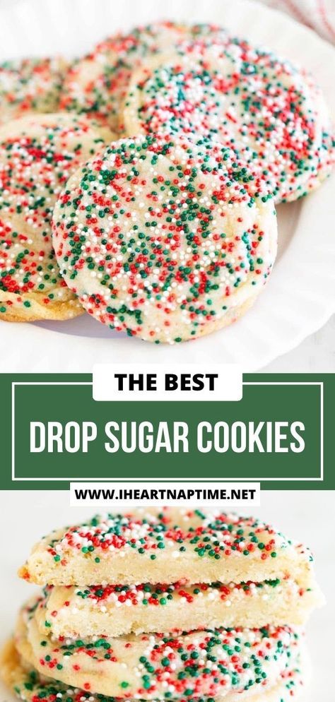 This drop sugar cookies recipe is an easy, no roll sugar cookie that is mixed in one bowl and done in under an hour. They are soft, chewy and buttery with slightly crisp edges. Crisp Sugar Cookie Recipe, Soft Butter Cookies Recipe, Easy Drop Sugar Cookies, Drop Sugar Cookie Recipe, Roll Out Sugar Cookies, Chewy Sugar Cookie Recipe, Drop Sugar Cookies, Soft Sugar Cookie Recipe, Buttery Sugar Cookies