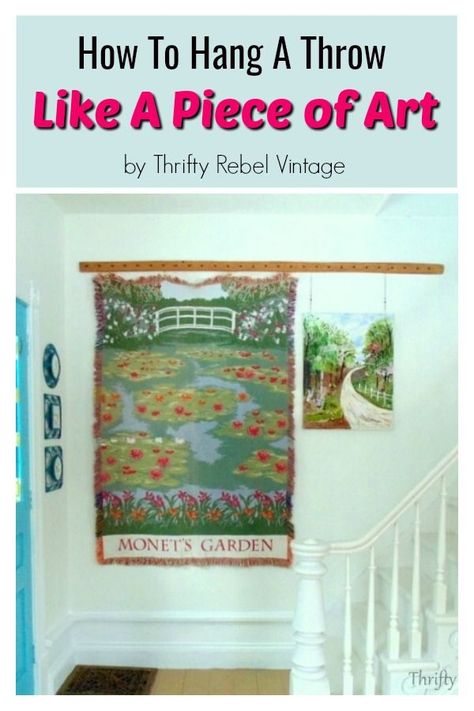 Hang a throw blanket on the wall like a piece of art.  via @thriftyrebelvintage Hanging Blankets On Wall, Traditional Curtain Rods, Hanging Drapes, Blanket On Wall, Diy Home Accessories, Upcycled Projects, Hanging Ideas, Tapestry Blanket, Crochet Wall Hangings