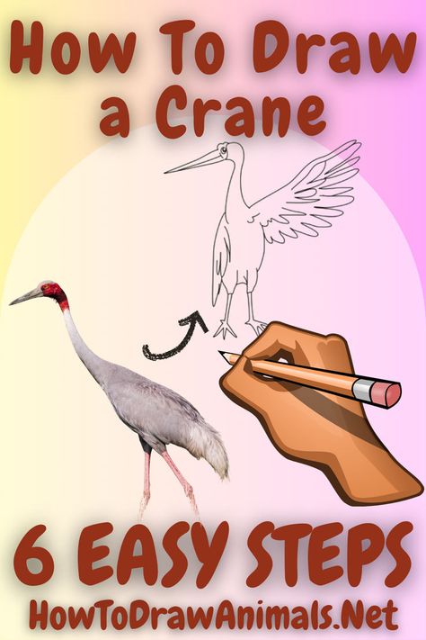 easy six step drawing guide for a crane Crane Bird Drawing, Drawing Birds Easy, Sketching Skills, Crane Drawing, Art Of Drawing, Easy Drawing Tutorial, Crane Bird, Drawing Tutorial Easy, Easy Drawing