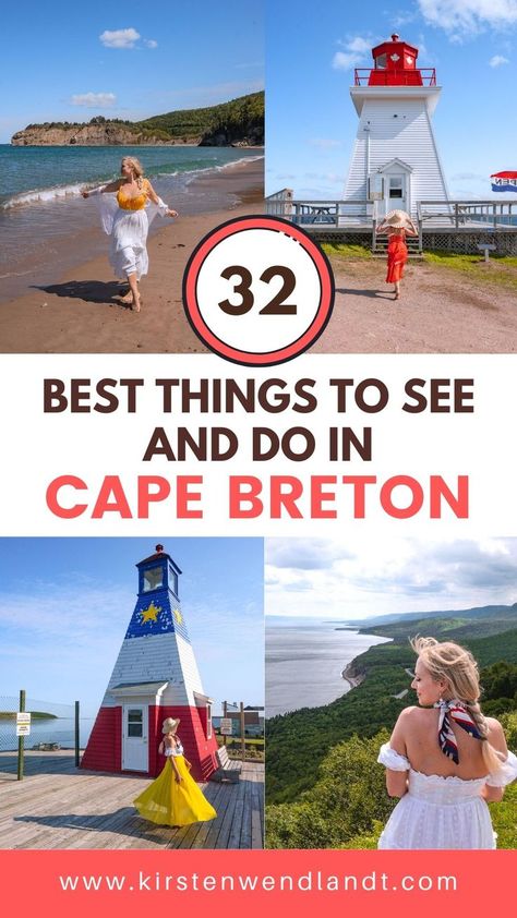 Planning a trip to Cape Breton soon? This guide includes all of the best things to do in Cape Breton Island! From activities and attractions, to the top restaurants, hikes, and all the things you'll want to see along the famous Cabot Trial. You won't want to miss this guide that will help you plan the perfect getaway to Cape Breton. Click for the full list. Sydney Cape Breton Island, Cape Breton Aesthetic, Inverness Cape, Nova Scotia Lighthouses, Cabot Cape Breton Golf, Cape May Restaurants, Canadian Lifestyle, East Coast Canada, Nova Scotia Travel