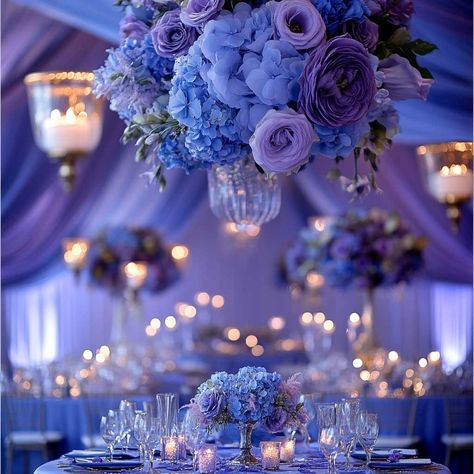 Perfect Blue and Purple Wedding Theme for a Lavish Celebration • 333k+ Inspiring Lifestyle Ideas Wedding Decor Purple And Blue, Light Blue And Purple Wedding Decor, Silver And Blue Wedding Theme, Blue And Purple Quince, Blue And Purple Wedding Table, Blue And Purple Quinceanera Theme, Galaxy Wedding Ideas, Blue Purple White Wedding, Blue And Purple Wedding Decorations