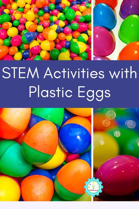 If you can't get real eggs this spring, these Easter STEM Activities with Plastic Eggs provide a fun substitute for Easter STEM activities! Easter Egg Stem Challenge, Plastic Egg Activities Preschool, Easter Stem Activities For Kindergarten, April Steam Activities, Easter Science Activities For Kids, Egg Activity Preschool, School Age Easter Activities, Plastic Egg Stem Activities, Activities With Plastic Easter Eggs