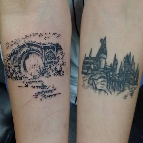 Hobbit Tattoo, Tolkien Tattoo, Hogwarts Tattoo, Lotr Tattoo, Lord Of The Rings Tattoo, Bag End, Nerd Tattoo, Literary Tattoos, Harry Potter Tattoos