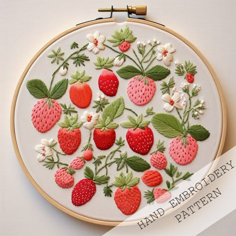 Strawberries Embroidery Pattern, PDF Download, Cute Strawberry Decor, Kitchen Embroidery Design, Strawberry Embroidery, DIY Kitchen Decor - Etsy Cute Embroidery Strawberry, Strawberry Embroidery Tutorial, Strawberry Embroidery Pattern, Strawberries Embroidery, Strawberry Applique, Kitchen Embroidery Designs, Kitchen Embroidery, Strawberry Embroidery, Strawberry Decor