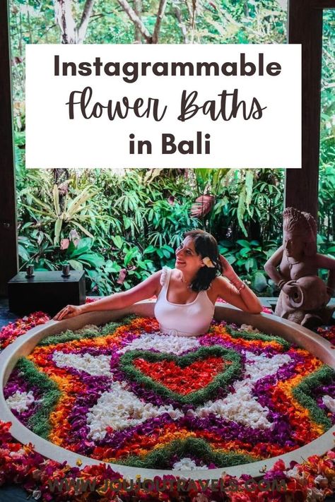 Flower baths in Bali have become iconic. Both luxurious and therapeutic get ready to relax with the most amazing scenery all around. Bali Flower Bath, Bath Pictures, Outdoor Baths, Amazing Scenery, Hindu Rituals, Most Popular Flowers, Butterfly Pea Flower, Flower Bath, Pea Flower