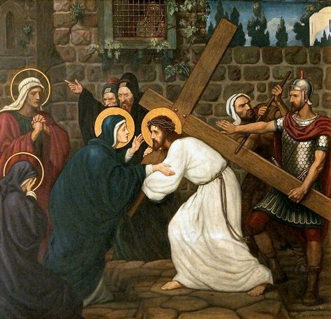 Jesus Meets His Mother, Sorrowful Mysteries, Holy Friday, Carrying The Cross, Mother Painting, Way Of The Cross, Crucifixion Of Jesus, Catholic Images, Mother Art