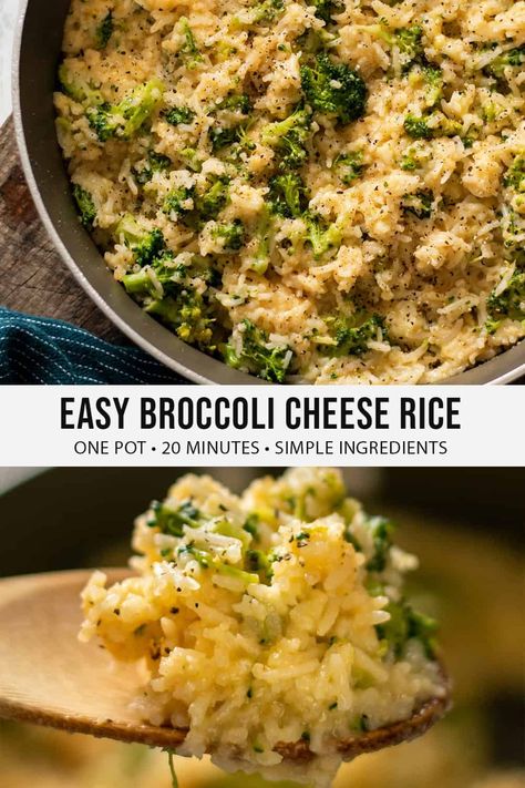 Looking for an easy side recipe? This easy broccoli cheese rice is a healthier alternative for that classic Rice-a-Roni Cheddar Broccoli Rice, because it has whole ingredients. #BroccoliCheeseRiceStovetop #BroccoliCheeseRice #EasySideDish #EasyRecipe #VegetarianRecipe #OnePotRecipe #WeeknightSide #WeeknightRecipe Easy Broccoli Cheese Rice, Broccoli And Cheese Rice, Cheddar Broccoli Rice, Broccoli Cheese Rice, Broccoli Recipes Side Dish, Cheesy Broccoli Rice, Cheddar Broccoli, Dinner Recipes For One Healthy, Rice Side Dish Recipes