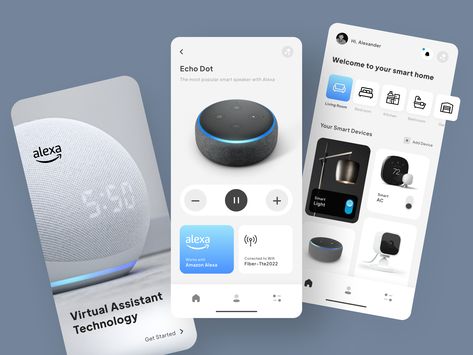 Alexa Smart Home Mobile App by Ladan Shapoorzadeh Alexa Smart Home, Smart System, Alexa App, App Interface, App Ui Design, Ui Inspiration, Screen Design, Mobile App Design, Smart Lighting