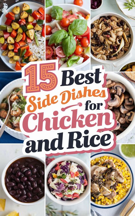 15 Mouthwatering Side Dishes to Serve With Chicken and Rice 🍗🍚 #chickenandrice #sidedishes #yum Chicken And Rice Side Dishes, Chicken And Rice Sides, Easy Side Dishes For Chicken, Chicken Rice Bake, Teriyaki Chicken And Rice, Chicken And Rice Dishes, Casserole Side Dishes, Chicken Rice Casserole, Side Dishes For Chicken