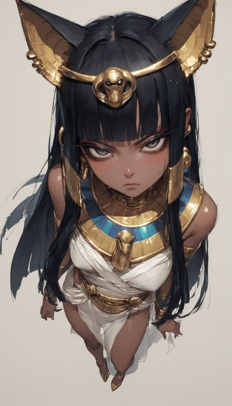 Wet Character Drawing, Gold Character Art, Cute Female Character Design, Miqo'te Female Art, Arabic Character Design, Asian Female Character Design, Dynamic Female Poses, Ear Drawing Reference, Painter Character