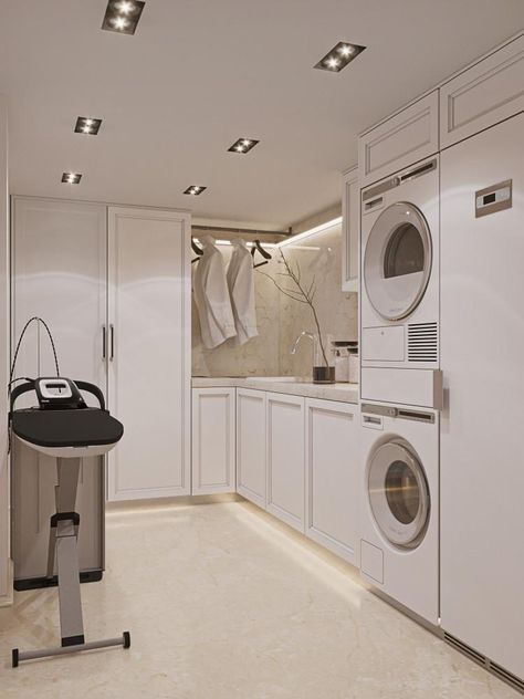 Penthouse Laundry Room, Modern House Laundry Room, Blox Burg, House Laundry Room, Dog Feeding Station, Dream Life House, Luxury Flats, Utility Room, Laundry Room Design