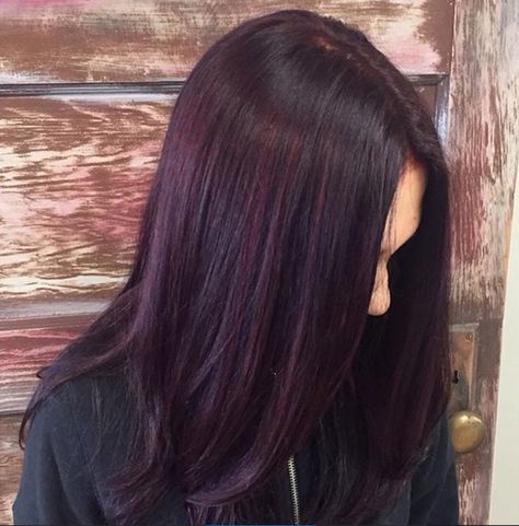 Beautiful plum color with red violet highlights by Victoria at Collage salon. Chocolate Brown Hair With Purple, Brown Hair With Purple Highlights, Brown Hair With Purple, Hair With Purple Highlights, Plum Brown Hair, Purple Highlights Brown Hair, Pelo Color Borgoña, Hair With Purple, Pelo Color Vino