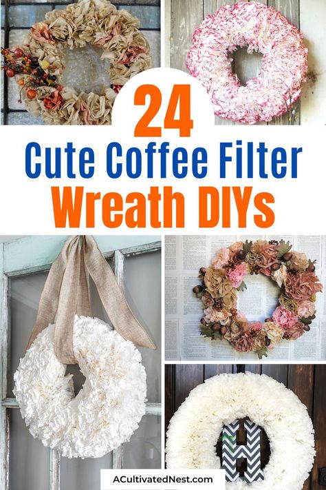 24 Cute Coffee Filter Wreaths- A frugal and fun way to create pretty wreaths for your home is with coffee filters! To inspire you, here are many cute coffee filter wreaths! | #coffeFilterWreaths #diyWreaths #diyProjects #crafts #ACultivatedNest Coffee Filter Wreath Diy How To Make, How To Make A Coffee Filter Wreath, Coffee Filter Christmas Wreath, Coffee Filters Crafts, Coffee Filter Wreath Diy, Diy Coffee Filter Crafts, Coffee Filter Projects, Coffee Filter Uses, 2023 Classroom