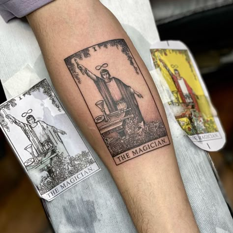 Tattoo Artist - Ng Ringvean’s Instagram photo: “The Magician Tarot card @ng.ringvean . . . . . . . . . #magiciantattoo #tarotcardtattoo #magiciantarotcardtattoo #cardtattoo…” Magician Tattoo, Magician Tarot, Tool Tattoo, Father Tattoos, The Magician Tarot, Tarot Card Tattoo, Tarot Tattoo, Sweet Tattoos, Card Tattoo