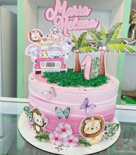 Festa Safari Baby, Jungle Theme Cakes, Safari Cake, Birthday Logo, Baby First Birthday Cake, Safari Cakes, Safari Theme Party, Baby Rosa, Wild One Birthday Party