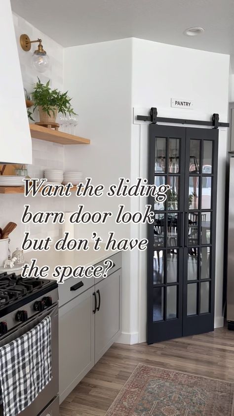 Would you try a bifold door?? I know they’ve got a bad reputation but this door made such an impact in so many ways! Not only did it add… | Instagram Barn Door Alternative, Pantry Sliding Door, Pantry Barn Door, Kitchen Wallpaper Design, Door Alternatives, Barn Door Pantry, Classy Halloween Decor, Bifold Door, Basement Remodel Diy