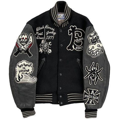 THE HOLY GRAIL on Instagram: “🦴 Whitesville Black Bones Varsity 🦴 1971 Black Bones. Phoenix, Arizona 🇺🇸 Classic and very timeless monochrome colour way. Incredible…” Varsity Jacket Aesthetic, Black And White Varsity Jacket, White Varsity Jacket, Senior Jackets, College Jackets, Classy Prom Dresses, Racer Jacket, Varsity Jacket Men, Leather Sleeves