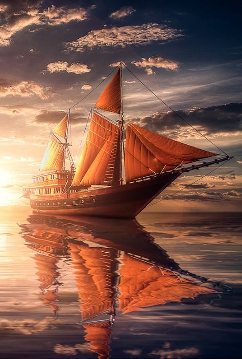 275jesuss: “ Fine art on the sunset . by Manuel. Roger cielo, luz, velas, fino, HDR ” Navi A Vela, Old Sailing Ships, Clipper Ship, Sailing Vessel, Ship Paintings, Boat Art, Yacht Boat, Tall Ships, Ship Art