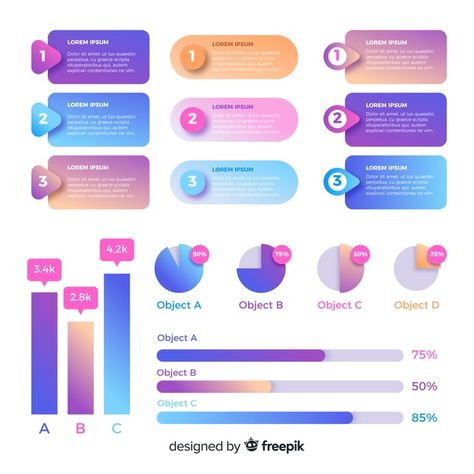 Gradient infographic element collection Free Vector Gradient Infographic, Design Layout Ideas, Corporate Marketing, Professional Powerpoint Presentation, Presentation Design Layout, Marketing Presentation, Data Visualization Design, Infographic Design Layout, Info Graphics