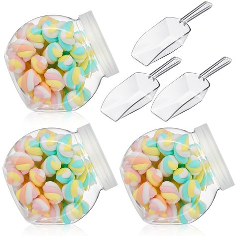 PRICES MAY VARY. Nice Combination: there are 4 pieces plastic candy jars with lids which are approx. 5.3 x 3.9 x 5.7 inches, with the capacity of 42 oz/ 1250 ml, and 4 pieces acrylic plastic kitchen scoops which are approx. 6 x 2 x 1 inches/ 14 x 4.5 x 2.5 cm Trusty and Safe: the clear cookie jars for kitchen counter are made of plastic and will not shatter like glass or ceramic, safe and odorless, quality and durable for a long time; The kitchen scoop is made of quality acrylic, durable and reu Candy Buffet Containers, Plastic Candy Jars, Plastic Jars With Lids, Clear Cookies, Acrylic Containers, Cookie Container, Wedding Display, Plastic Jars, Christmas Jars