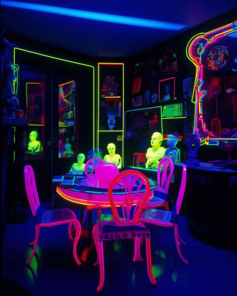 Black Light Room Ideas, Black Light Room, Iridescent Decor, I Want Everything, Colorful Room Decor, Black Lights, Light Tattoo, Stained Glass Light, Neon Room