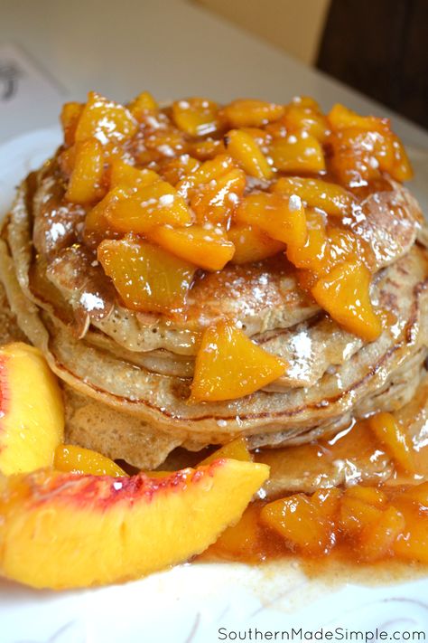 Recipe For Pancakes, Peach Pancakes, Peach Compote, Peach Sauce, Compote Recipe, Pancake Toppings, Fruit Compote, Fruit Toppings, Peach Recipe