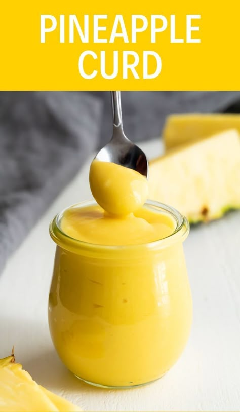 This homemade Pineapple Curd is sweet, creamy, and so easy to make. It takes just a few minutes to whip up this bright, tangy filling. Pineapple Curd, Dessert Pineapple, Curd Recipes, Fruit Curd, Cupcake Toppings, Cake Filling Recipes, Cake Filling, Pineapple Recipes, Curd Recipe