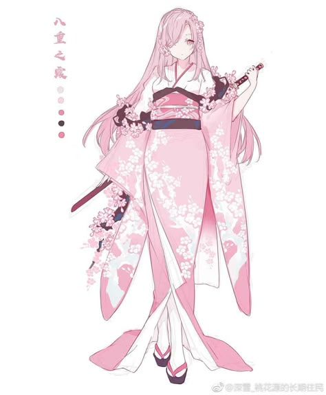 Vestidos Anime, Anime Kimono, Pink Kimono, Dress Design Drawing, Japon Illustration, Drawing Anime Clothes, Anime Dress, Dessin Adorable, Fashion Design Drawings