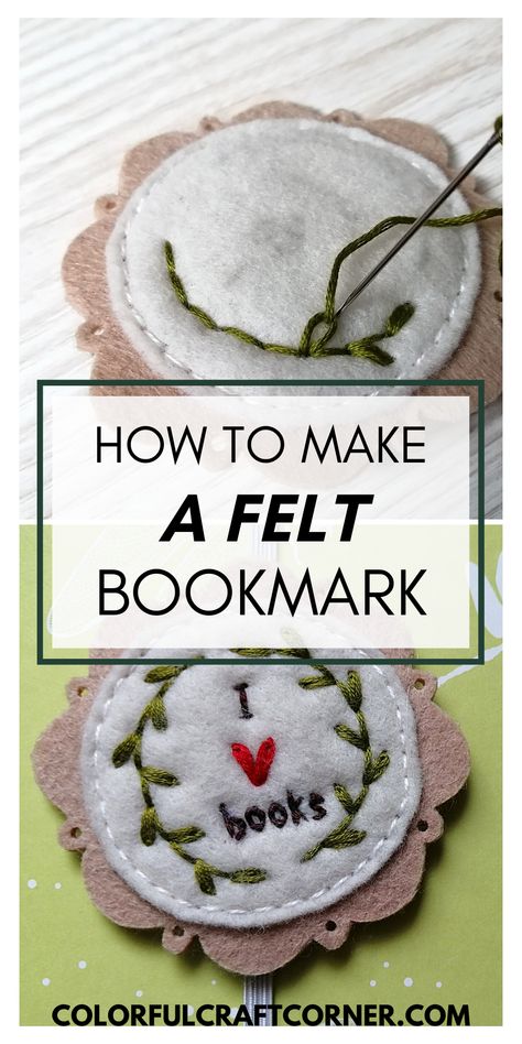 felt bookmark How To Make Felt Bookmarks, Felt Bookmark Ideas, Bookmarks Handmade Tutorials, Felt Bookmarks Handmade, Diy Felt Bookmarks, Felt Bookmarks Diy Pattern, Embroidered Bookmarks Diy, Felted Bookmarks, Diy Felt Corner Bookmark