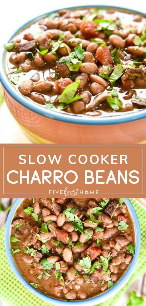 Charro Beans Slow Cooker, Mexican Winter Food, Charro Beans, Beans In Crockpot, The Magical Slow Cooker, Crockpot Ideas, Slow Cooker Recipe, Green Chiles, Healthy Slow Cooker