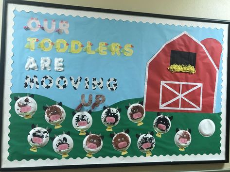 Preschool toddler transition farm/ transition themed bulletin board Preschool Farm Bulletin Board, Farm Theme Bulletin Board Ideas, Farm Decorations For Classroom, Cow Bulletin Board Ideas, Farm Bulletin Board Ideas, Farm Classroom Decorations, Farm Classroom Theme Decor, Farm Bulletin Board, Farm Classroom