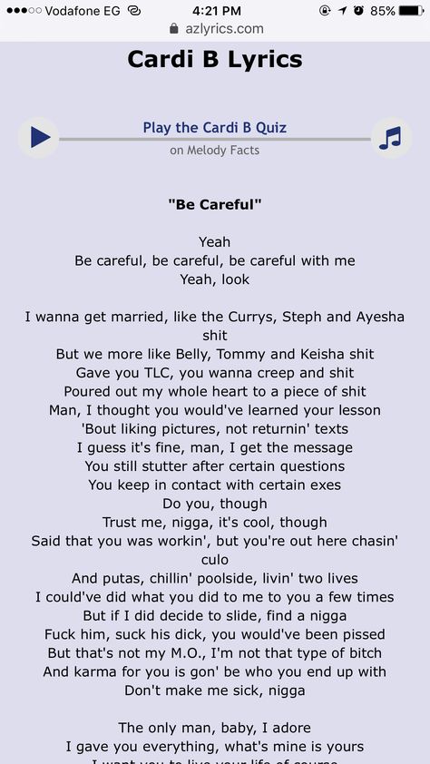 Be Careful (Explicit language) - Cardi B Lyrics Be Careful Cardi B Lyrics, Cardi B Lyrics Captions, Cardi B Be Careful, Cardi B Quotes Lyrics, Cardi B Songs, Cardi B Quotes, Cardi B Lyrics, Lyric Pranks, Cardi B Photos