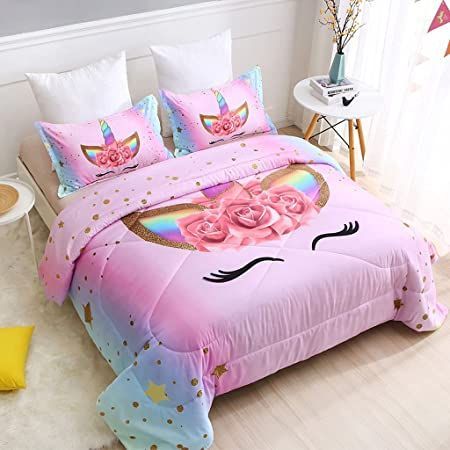 Unicorn Bed Set, Unicorn Comforter Set, Ombre Bedding, Girls Comforter Sets, Girl Comforters, Kids Comforter Sets, Unicorn Bedding, Unicorn Room Decor, Sparkle Stars