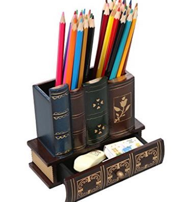 Gift for Writers 13: Book-Themed Pencil Organizer Craft Area Organization, Wooden Pencil Holder, Books Design, Pencil Storage, Book Pillow, Wooden Organizer, Wooden Pencil, Best Valentine's Day Gifts, Farewell Gifts