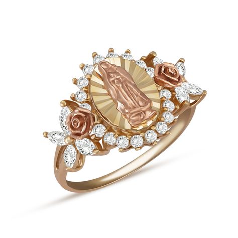 10k Solid Gold Virgin Mary Guadalupe Rose Round CZ Ring Gift for Women Girl Her Metal: Real 10k Yellow and Rose Gold Gemstone: Cubic Zirconia Finish: Polished Dimension (Ring Head Height):   - Small: 11.5mm  - Medium: 14.5mm Weight (Average):  - 10k Gold: 3.8 gram  - 14k Gold: 2.8 gram This is an approximate size & weight. Please expect up to ±10% difference. * Processing time : 1~2 business days * Ships from California This is 100% Authentic 10k Gold. Not plated or filled. All of our items are Quince Rings Gold, Quinceañera Rings, Quince Jewelry, Guadalupe Design, Virgin Mary Ring, Mary Guadalupe, Quinceanera Jewelry, Cz Ring, Religious Jewelry