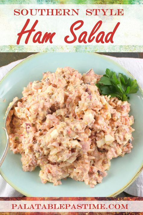 Southern Style Ham Salad makes  great use of holiday  and Sunday  dinner leftovers as the perfect sandwich spread or cracker topper. via @suelau1 Bologna Sandwich Spread, Ham Salad Recipe, Spicy Ham, Sandwich Spread Recipes, Ham Salad Recipes, Best Salads Ever, The Perfect Sandwich, Flexitarian Recipes, Perfect Sandwich