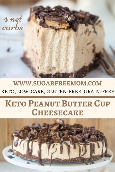 Sugar Free Keto Low Carb Peanut Butter Cheesecake Sugar Free Peanut Butter, Sugar Free Cheesecake, Sugar Free Baking, Postre Keto, Low Carb Peanut Butter, Low Carb Cheesecake, Low Carb Low Sugar, Sugar Free Low Carb, Peanut Butter Cheesecake